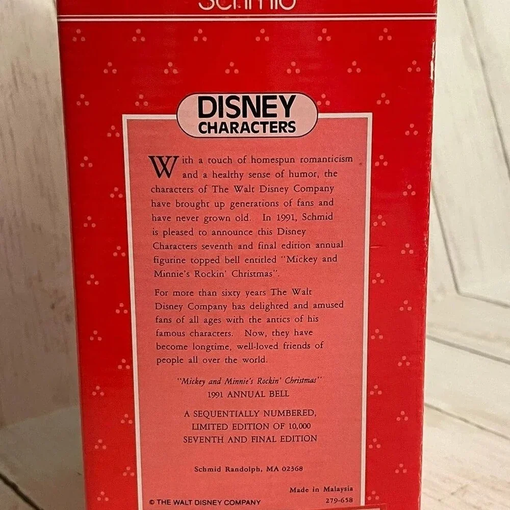 Vintage Mickey Mouse & Minnie Annual Collectible Annual Bell 1991 Schmid Disney